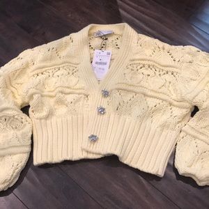 NWT Yellow Zara jeweled button knit cardigan